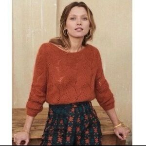 Sézane Avril Rust Mohair Crewneck Sweater Size S